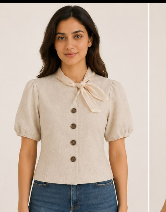 BEIGE SCARF TOP